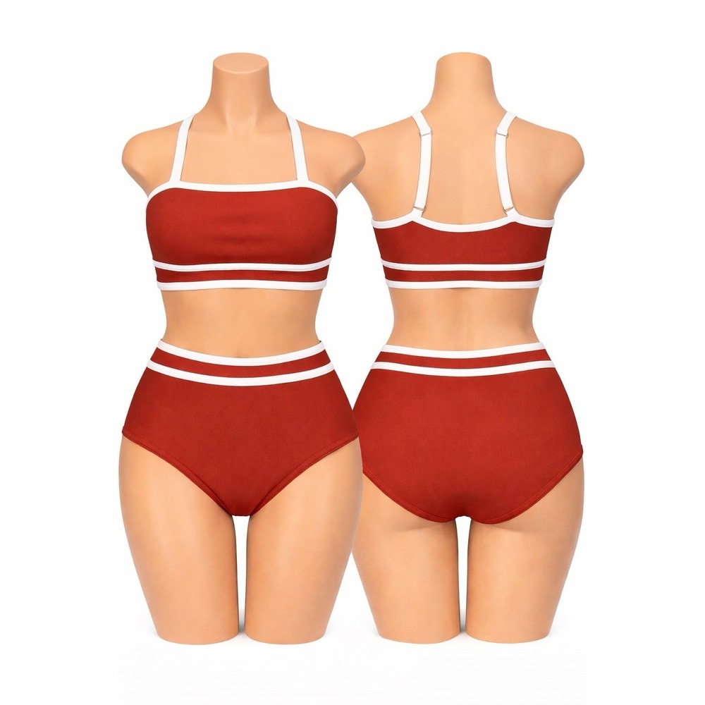 BMJL Bikini Set Swimsuit Womens Medium Burnt Orange White High Waisted Padded